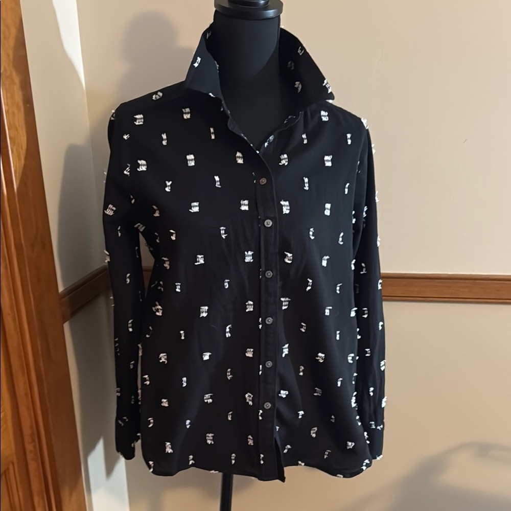 LOFT Black Top with White Details